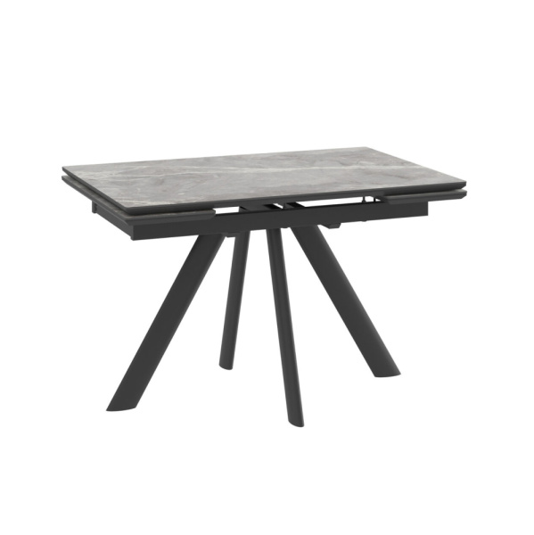 Стол JACK-120, раздвижной 120(30+30)х80, STONE GREY GLOSS ST CER/ЧЕРНЫЙ